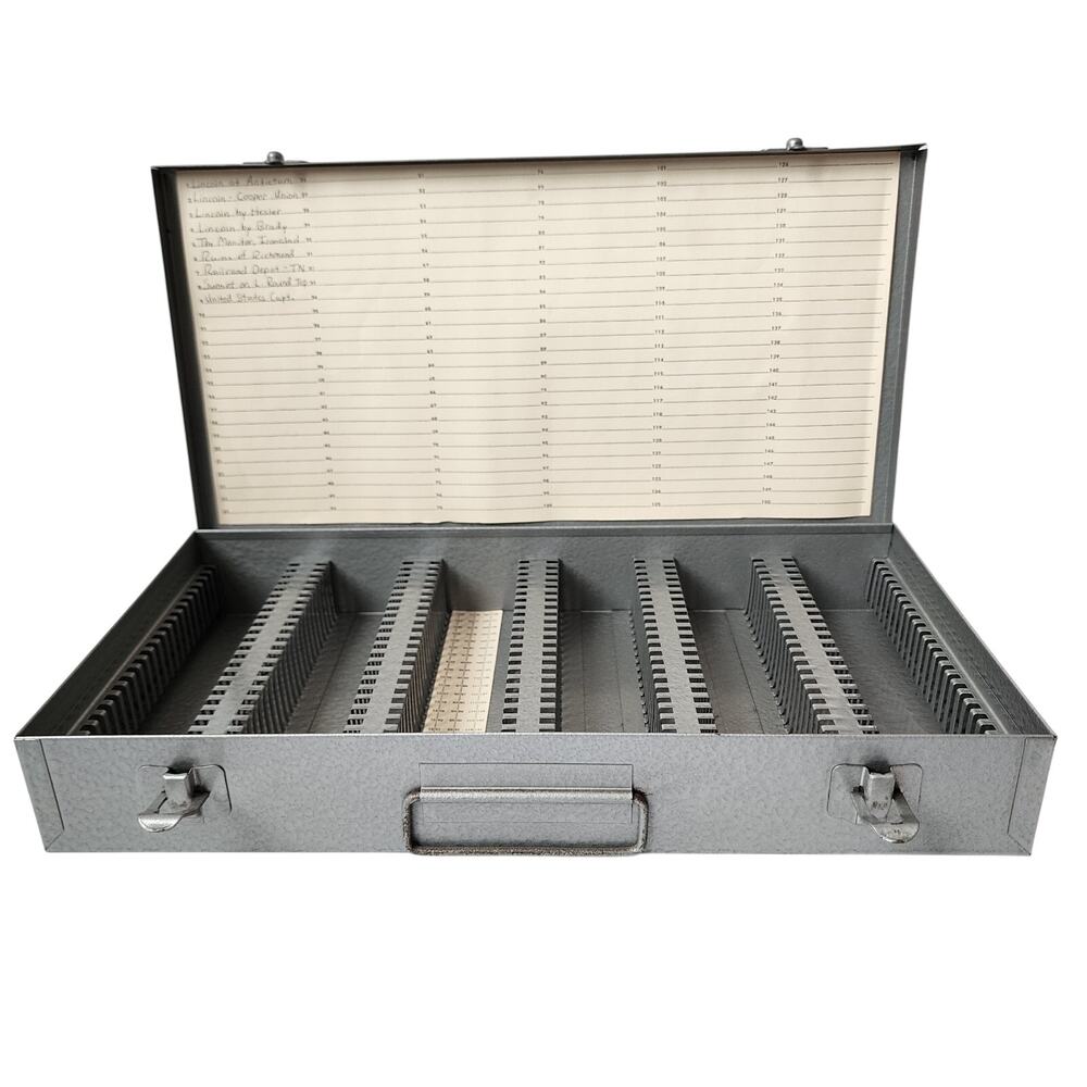 Vintage Metal 2 Inch Slide Storage Box Holds 150 Slides Retro 14.5"x7.5"x2"